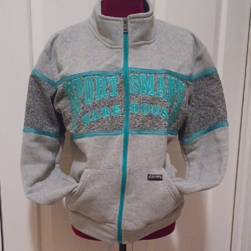 Sportsman's Warehouse Two-Tone Grey w/ Turquiose Trim Zip Sweatshirt - M